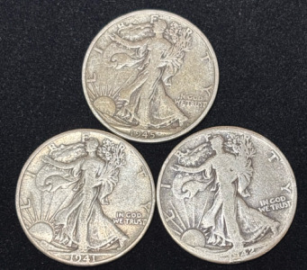 (3) Walking Liberty &ldquo;In God We Trust&rdquo; Half Dollars