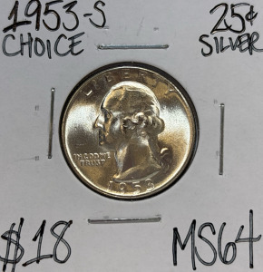 1953-S MS64 Choice Silver Washington Quarter