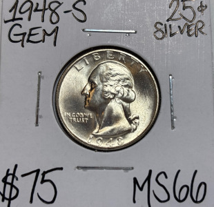 1948-S MS66 Gem Silver Washington Quarter
