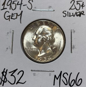 1954-S MS66 Gem Silver Washington Quarter