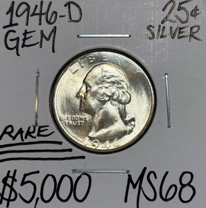 1946-D MS68 RARE Gem Silver Washington Quarter