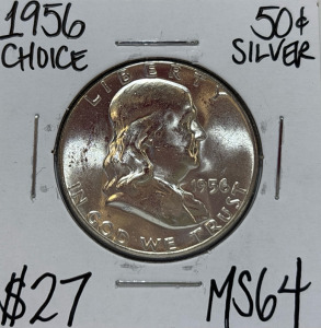 1956 MS64 Choice Silver Franklin Half Dollar