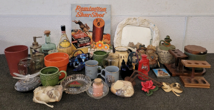 Home Decor, Including Remington "Shur Shot" Metal Wall Hanging, Mugs, Sea Shells, And More!