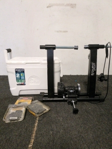 Aduro Sport Exercise Bike Trainer and 16 inch saw chains plus a white cooler