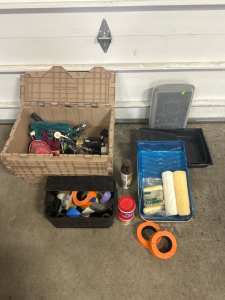 (1) Bin Filled With Assorted Painting Supplies