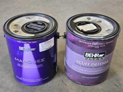 (1) Behr Marquee Interior Eggshell Enamel - Deep Base & (1) Behr Ultra Scuff Defense Interior Eggshell Enamel - Ultra Pure White - 3.78L / +$100 Combined Value!