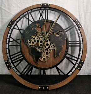 (1) Large Wood & Metal Wall Clock, 27" Diameter