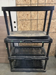 (2) Plastic Stackable 2-Shelf & 3-Shelf Storage Racks - 36&frac14;"H x 35&frac34;"W x 17&frac14;"D & 20&frac12;"H x 33⅞"W x 14"D