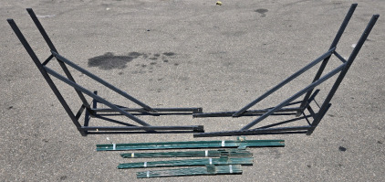 Large Metal-Frame Firewood Holder - ~96"L x 14"D x 47&frac12;"H & Assorted Size Metal Fence Posts - 36"-72" Lengths