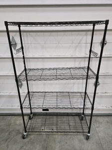 Black Metal Painted 4-Shelf Wire Storage Rack on Wheels - 58⅛"H x 35⅜"W x 13&frac34;"D