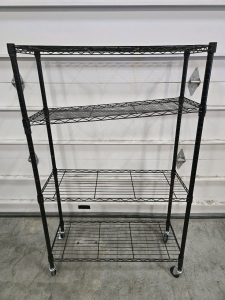 Black Metal Painted 4-Shelf Wire Storage Rack on Wheels - 57⅝"H x 35&frac14;"W x 13&frac12;"D