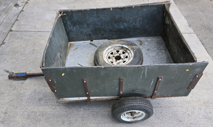Small Metal-Frame Wood Dump Trailer - ~28"H x 75"L x 46"W