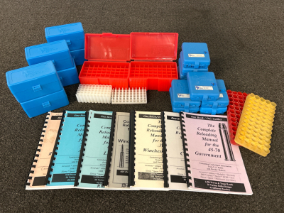 Ammo Organizer Cases, Reloading Caliber Conversion Empty Cases, and Reloading Manuals