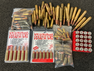 Mixed Ammunition Includes: 7.62x 39, 9mm, 45 Auto, 243 Win, and 338 Win Mag