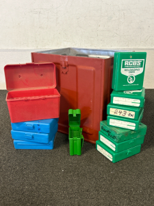 Red Metal Locking Box With Empty Die Set Cases And Ammo Organizers