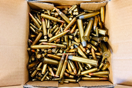 Box Of Mixed Ammo: 45-70 GOVT, 45 Auto, 22 Long Rifle, 223 REM, and Norman US 30