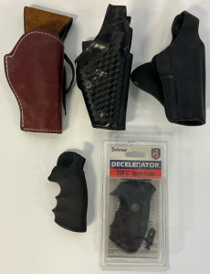 (3) Leather Holsters & S&W Square Frame Pistol Grip & Monogrip Hogue Pistol Grip