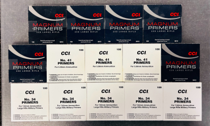 Mixed Primers: CCI Magnum 250 Large Rifle, No. 41 Primers For 5.56mm Ammunition And No. 34 Primers For 7.62mm Ammunition