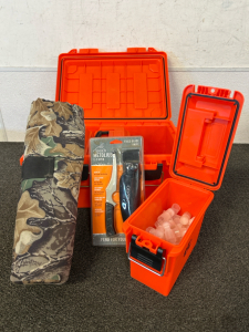 Bass Pro Shops Tackle Boxes, Gerber Metolius Fixed Blade Knife, Camo Bag and 12 Gauge White Wads