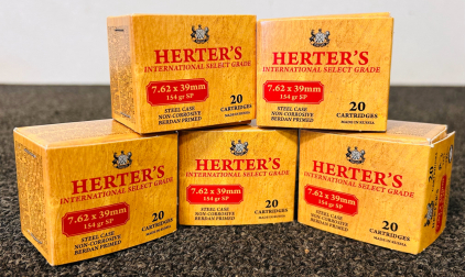 Herters 7.62x 39mm 154 Gr. SP Steel Case Berdan Primed Ammunition (100 Count)