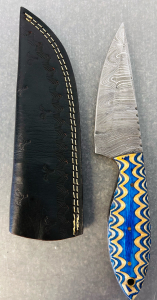 Damascus Steel Hunting knife With Custom Micarta Handle And Sheath- 8.5" Overall Length
