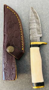Damascus Steel Hunting knife With Custom Resin Handle And Sheath- 8" Overall Length