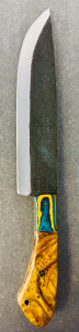 Custom Handmade Knife &ndash; Textured Carbon Steel Blade w/ Hybrid Wood & Resin Handle- 13" Overall Length