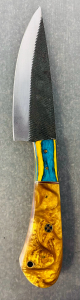 Custom Handmade Knife &ndash; Textured Carbon Steel Blade w/ Hybrid Wood & Resin Handle- 10" Overall Length