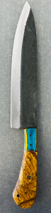 Custom Handmade Chef Knife &ndash; Textured Carbon Steel Blade w/ Hybrid Wood & Resin Handle- 14" Overall Length