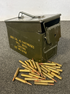 Metal Ammo Can With 264 Win Mag And 7mm Rem Mag Rifle Cartridges