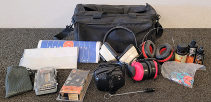 Allen Tactical Range Bag With (4) Ear Protection And Gun Cleaning Supplies