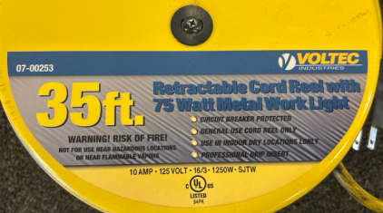 Retractable Cord Reel with 75 Watt Metal Work Light, Various Tools