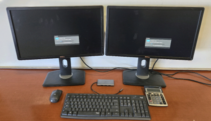 (2) Dell P2214HB Full HD 22" LED Backlit Monitors | +$100 Combined Value! , USB-C to Display/USB-A Dock , Logitech Silent Touch Wireless Keyboard & Mouse , Ativa Calculator