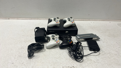 XBox 360 And 3 Controllers Plus Cords and Hard Drive