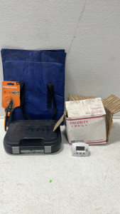 Power Zone Indoor Timer, 1Box Of Shelving Brackets, Gun case Woth Trigger Lock And Key And Holster, Blue Tote And New Fiskats Pruners