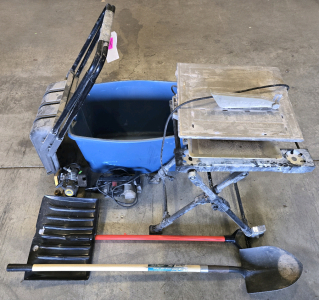 Assorted Tools: Foldable Table Saw, Electric Planer, Snow Shovels, Spade Shovel, Eager Beaver Small Engine