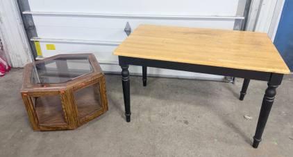 (1) Wooden Table 30&rdquo;Tx48&rdquo;Lx30&rdquo;W & (1) Wood & Glass Side Table 19.5&rdquo;Tx26&rdquo;W