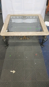 Marble and Glass Top Wrought Iron Coffee Table