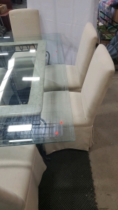 Glass Table With 6 Classic Covered Armless Dining Chair