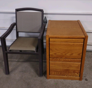 (1) 20&frac12;"x 24&frac12;"x 28&frac12;" 2-Drawer Wooden Filing Cabinet & (2) Patio Chairs