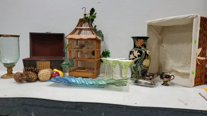 Bird Cage (2) Tall Vases Basket and More