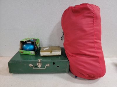 Vintage Coleman Stove, Fishing Lures, Sleeping Bag and more