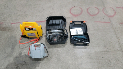 (2) Jumper Boxes (1)Skilsaw (1) Black and Decker Wizard Rotary Tool