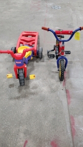 (1) Huffy Kids Bike (1) Fisher-Price Rock, Roll 'n Ride Trike