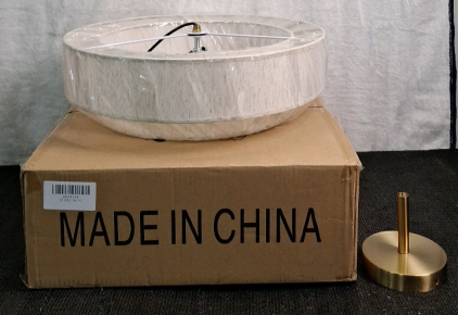 (1) 3-Bulb Celling Light, White Shade, Gold Finish Hardware, 17" Diameter, 10" Tall