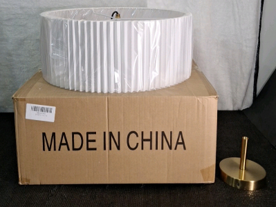 (1) 3-Bulb Celling Light, White Shade, Gold Finish Hardware, 18" Diameter, 12" Tall