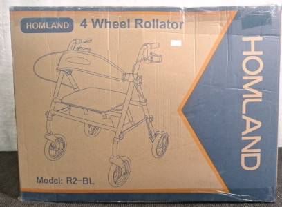 (1) Homland R2-BL - Upright 4-Wheel Rollator Walker, Blue