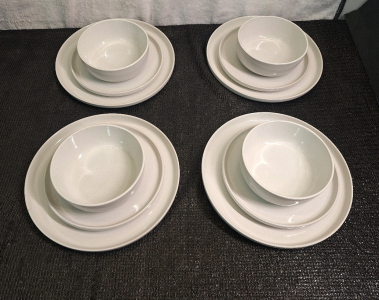 (1) Famiware - 12-Piece Ceramic Dinnerware Set, Milkyway Series, White