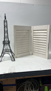 Metal Decorative Eiffel Tower, Amd Cream Wood Shutter