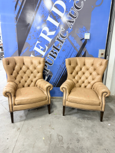 (2) Leather Tan Chairs- 47&rdquo;x38&rdquo;x28&rdquo;